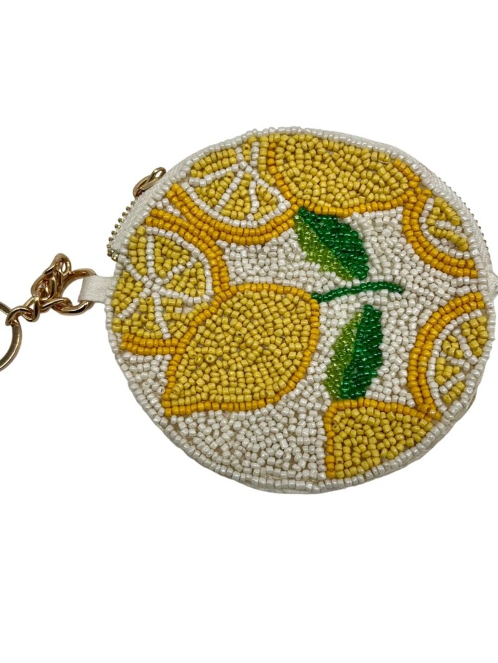 On 34th Lemons Hand Beaded Round Coin Purse Zip Pouch